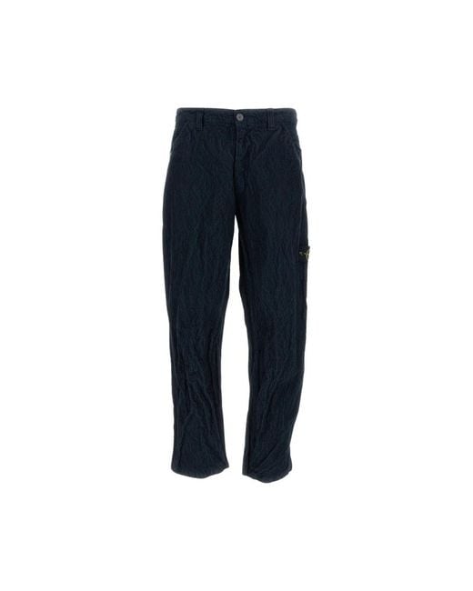 Stone Island Blue Straight Trousers for men