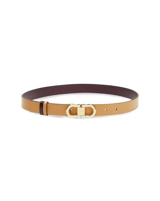 Ferragamo Brown Zweifarbiger Umkehrbarer Ledergürtel Mit Gancini-Schließe