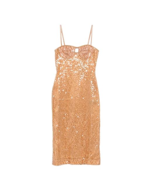 David Koma Midi-Jurk Met Pailletten in het Natural