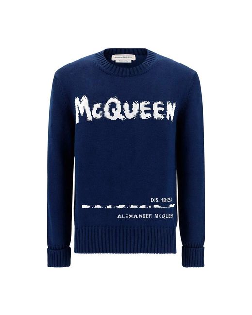 Alexander McQueen Blue Round-Neck Knitwear for men