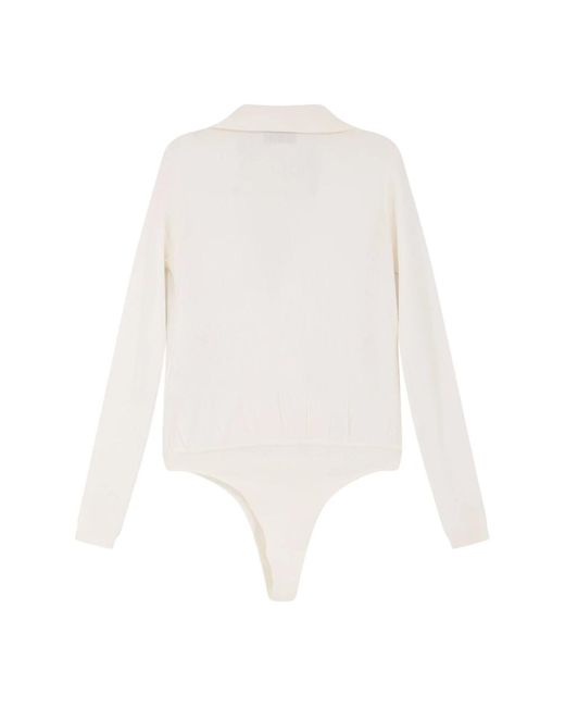 Elisabetta Franchi White Metallketten-Detail V-Ausschnitt Langarm