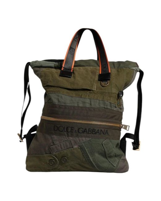Dolce & Gabbana Green Militärgrüner Patchwork Rucksack Rucksack Tasche