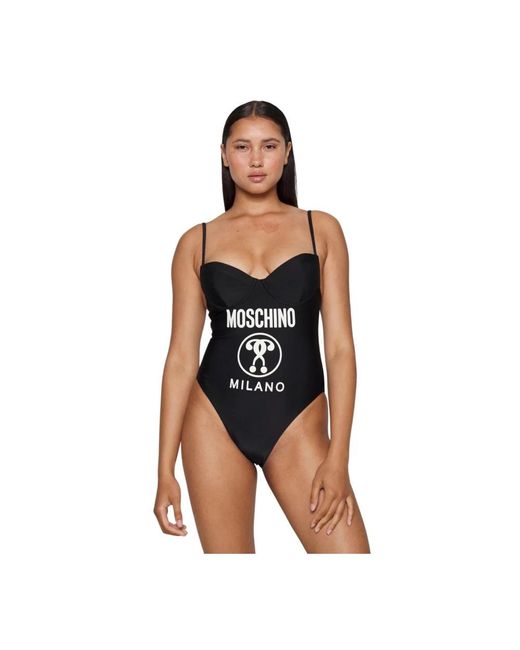Moschino Badmode ,Zwart ,Badpak Met Logo Print En Push-Up Cups in het Blue
