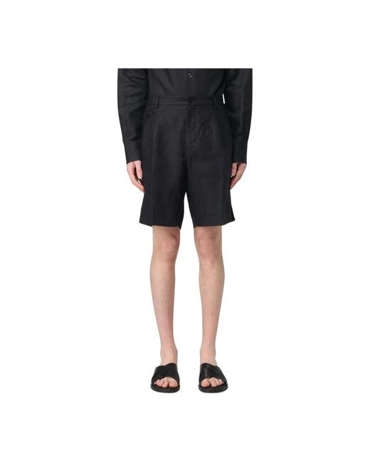 Dolce & Gabbana Schwarze Leinen Plissee Shorts in Black für Herren