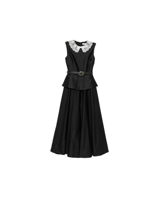 Self-Portrait Black Dress With Lace-Embroidered Collar