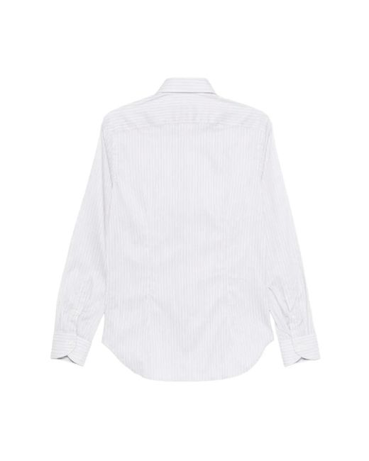 Canali Gestreifte Langarm-Knopfbluse in White für Herren
