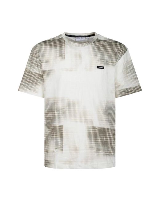 Calvin Klein Diffused grid tshirt mit abstraktem druck in Gray für Herren