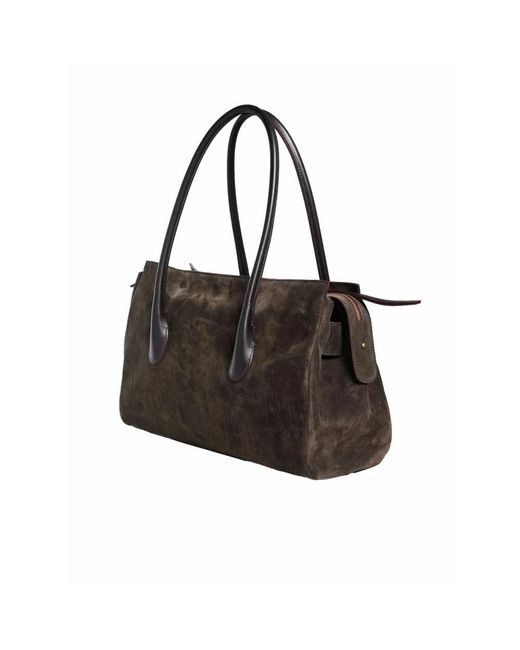 Roberto Festa Black Braune Wildleder-Schultertasche Mit Goldakzenten