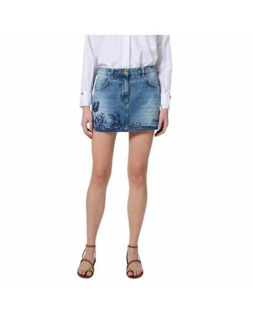 Elisabetta Franchi Blue Bestickter Blumen Denim Mini Rock