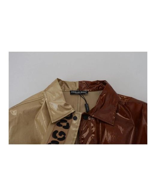 Dolce & Gabbana Seiden logo knopfleiste hemd in Brown für Herren
