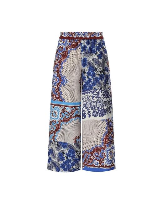 Weekend by Maxmara Blauw Katoenen Poplin Broek Met Wijde Pijpen En Patroon in het Blue