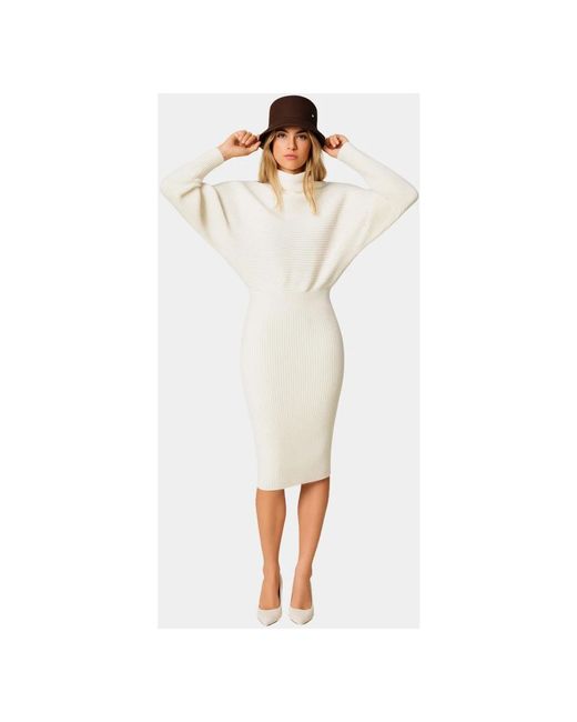 Twinset Geribbelde Gebreide Midi Jurk Off in het White