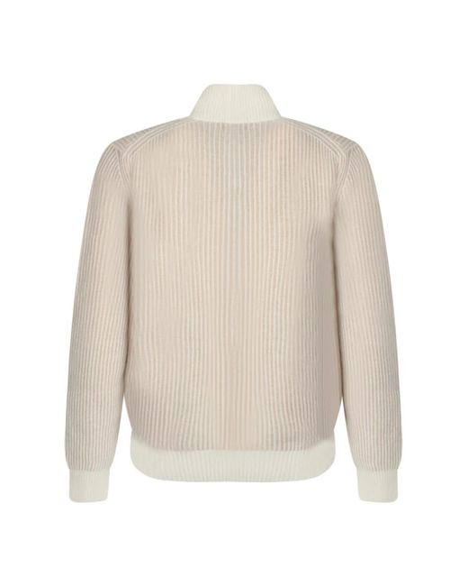 Lardini Truien & Vesten ,Wol Gestreepte Wol-Kasjmier Trui Met Volledige Rits in het White voor heren
