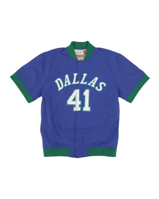 Mitchell & Ness Fitness ,Blauw ,Polyester Dirk Nowitzki Nba Opwarmjack in het Blue voor heren