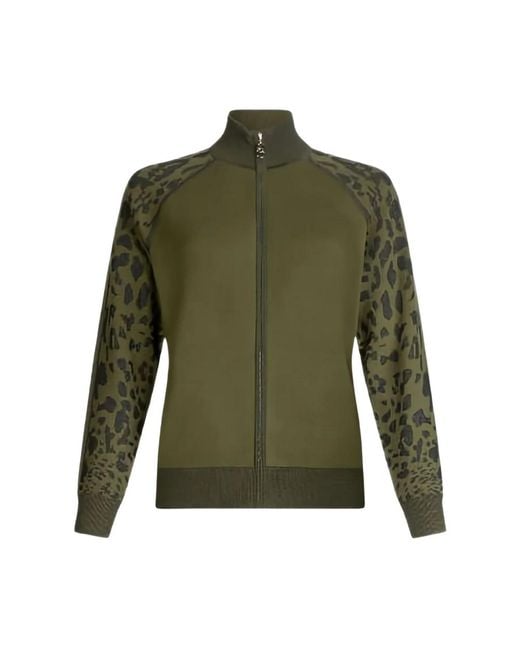 Liu Jo Groene Luipaardprint Sweater Rits Hals in het Green