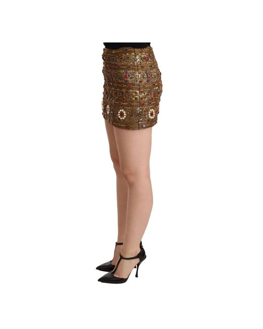 Dolce & Gabbana Brown Rock mit hoher Taille aus Goldkristall-Jacquard