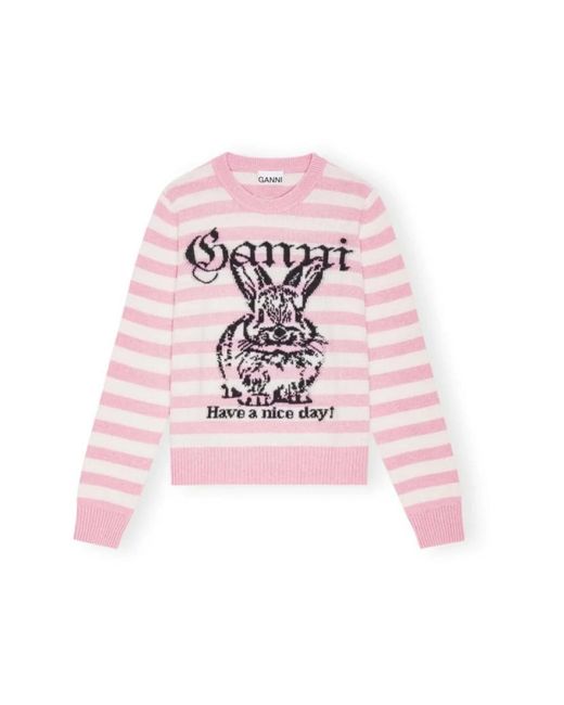 Ganni Pink Round-Neck Knitwear