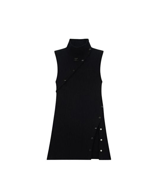Courreges Black Schwarzer Rippstrick-Top Pullover