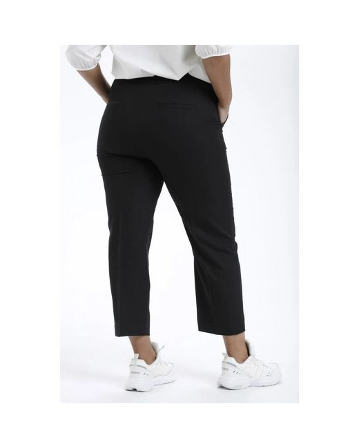 Kaffe Broeken ,Zwart ,Zwarte Cropped Broek Straight-Leg Stijl in het Black