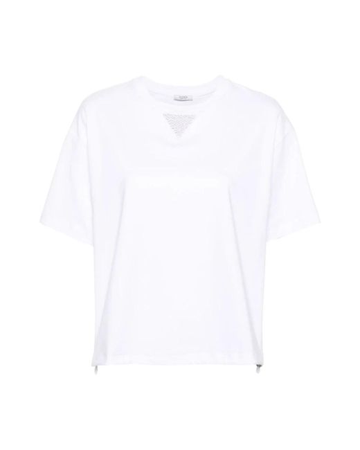 Peserico White Weiße baumwoll-t-shirt mit punto luce-detail
