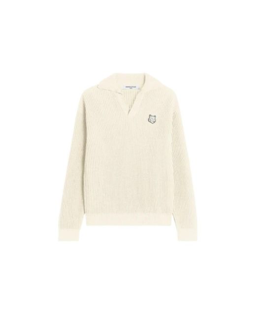 Maison Kitsuné Natural V-Neck Knitwear for men