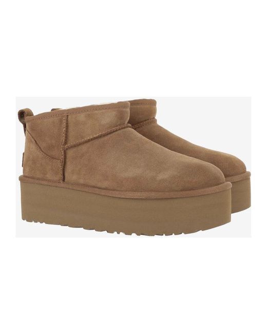 Botines De Ante Con Detalle En Relieve, Mujer, Talla Ugg de color Brown