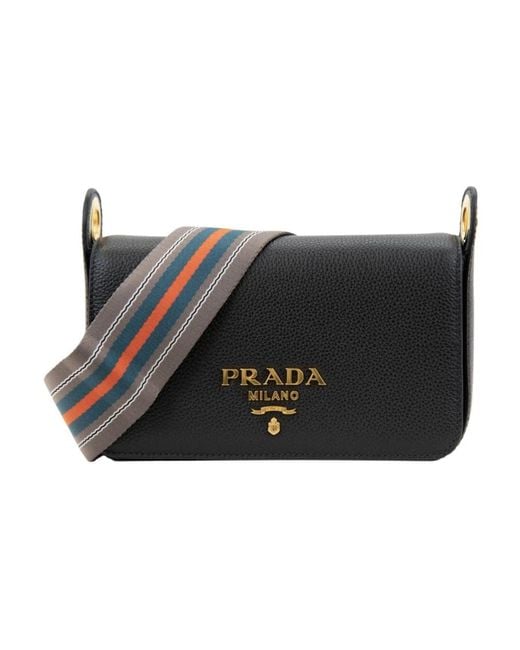 Prada Black Damen Leder Schultertasche Magnetknopf