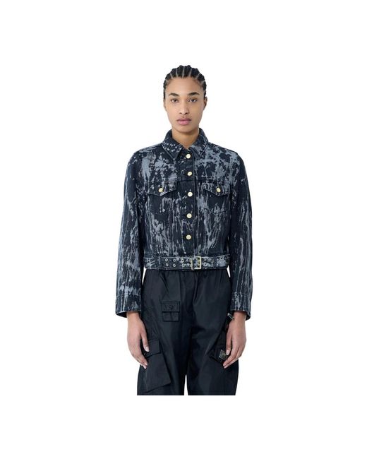 Ganni Jassen ,Blauw ,Denim Gedrukte Denim Riemjasje in het Blue