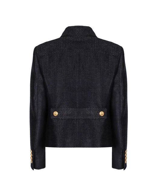 Tom Ford Blue Gestrickte, Zweireihige Jacke Mit Lederdetails