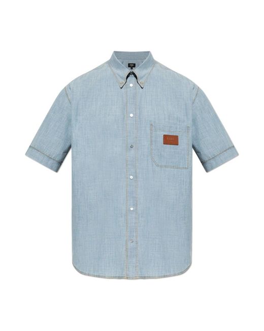 Fendi Overhemden ,Blauw ,Denim Denim Shirt Met Korte Mouwen in het Blue voor heren
