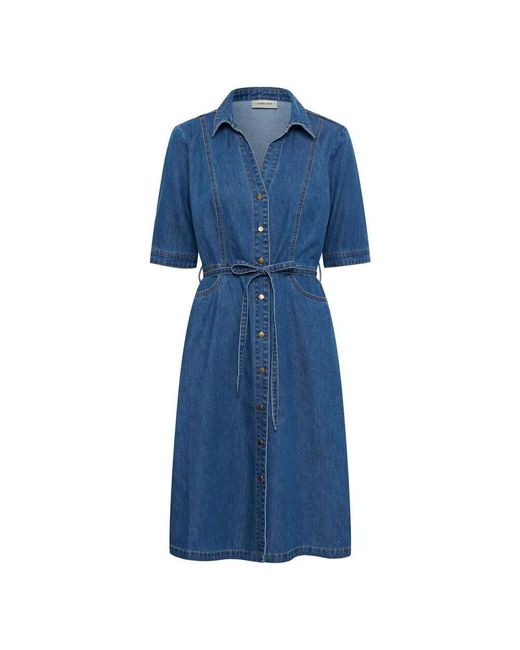 Cream Blue Shirt Dresses