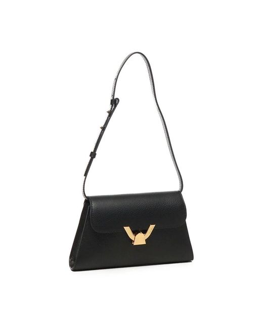 Coccinelle Black Schwarze leder-schultertasche mit verschluss