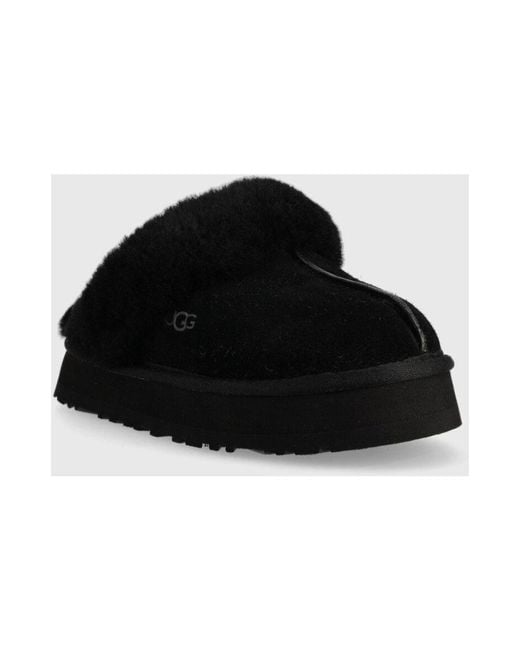 Ugg Black Suede sheepskin platform diskette
