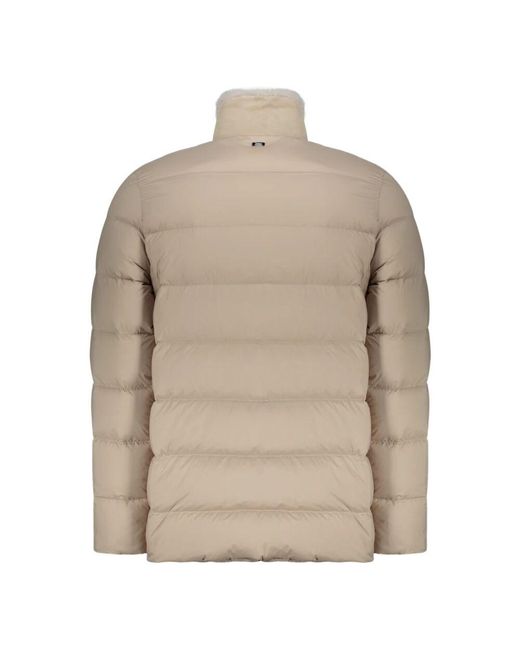 Chaqueta de plumón con forro de piel de oveja y cuello alto di Herno in Natural da Uomo