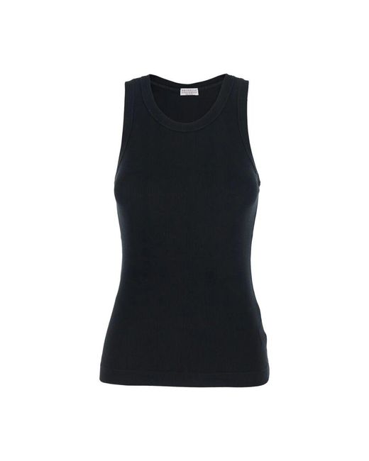 Brunello Cucinelli Black Schwarzes Ärmelloses Top Mit Monil-Detail
