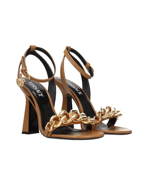 Versace Metallic Braune Leder High Heel Sandalen
