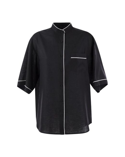 Fabiana Filippi Black Shirts,moderne leinenhemd mit kontrastnähten