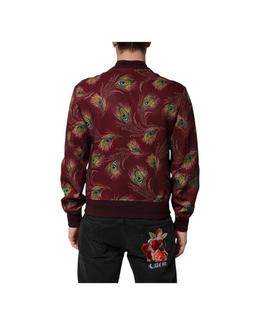Dolce & Gabbana Jassen ,Veelkleurig Peacock Feather Print Bomber Jacket in het Red voor heren