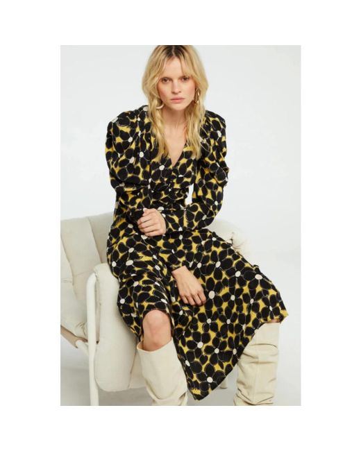 FABIENNE CHAPOT Kleedjes ,Zwart ,Lange Jacquard Jurk Met Bloemmotief in het Black