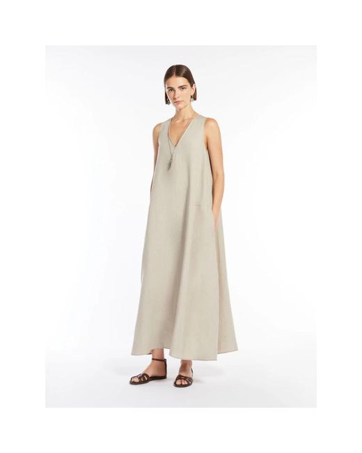 Max Mara Natural Ausgestelltes Leinenkleid