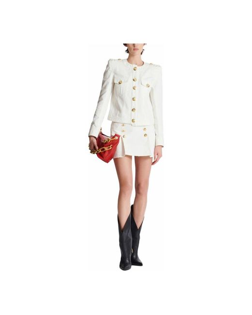 Balmain White Kurze Jacke Aus Baumwollcanvas