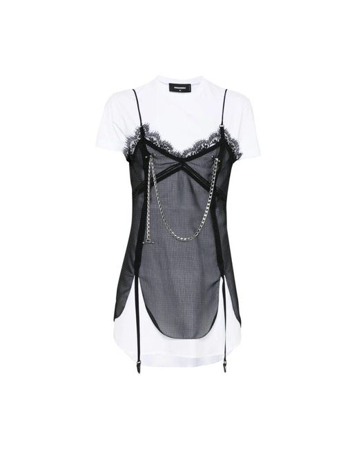 DSquared² Gray Schwarzer chain-link jumpsuit kurze ärmel