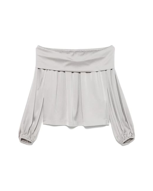 D.exterior Overhemden ,Grijs ,Satijn Lichtgrijze Satijnen Blouse Met Watervalhals in het Gray