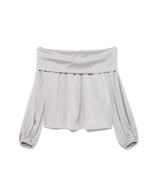 D.exterior Gray Hellgraue Satinbluse Mit Wasserfallausschnitt