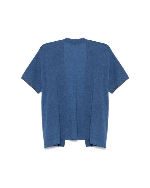 Le Tricot Perugia Blue Blaue Offene Strickjacke Mit Kurzen Ärmeln