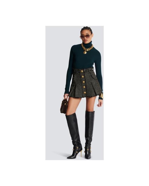 Falda plisada de tweed lurex multicolor Balmain de color Black