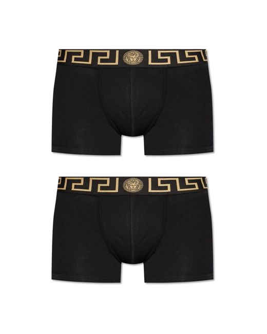 Versace Ondergoed ,Zwart ,Katoen Twee-Pack Boxershorts Met Logo in het Black voor heren
