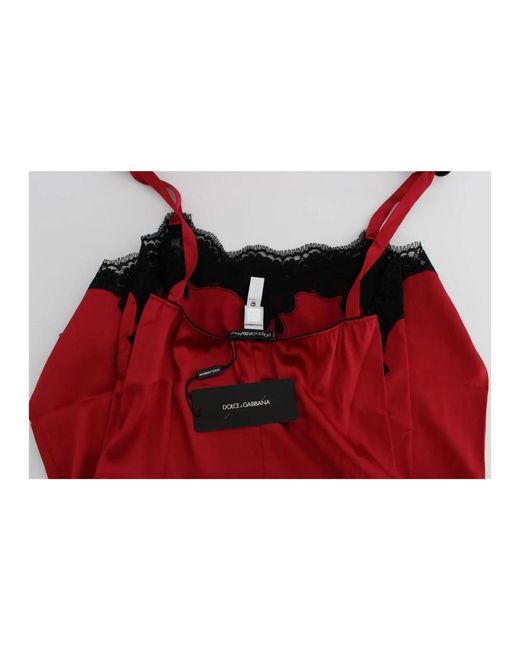 Dolce & Gabbana Red Rotes schwarzes seiden spitzenkleid dessous