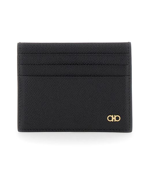 Ferragamo Accessoires ,Zwart ,Leer Zwarte Leren Kaarthouder Met Micro Gancini in het Black voor heren