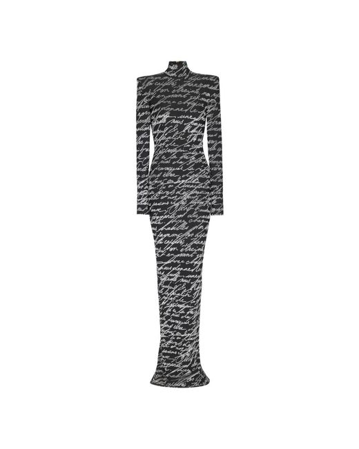 Balmain Maxi-Jurk Met All-Over Tekst Print in het Black